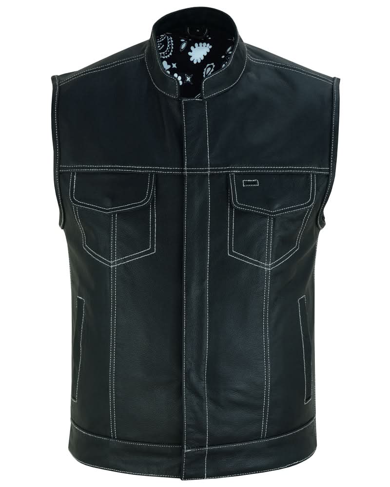 TonUp Men's Paisley Black Leather Motorcycle Vest