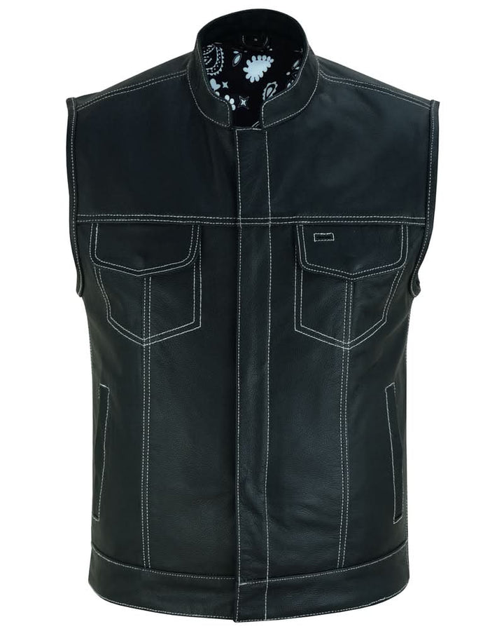TonUp Men's Paisley Black Leather Motorcycle Vest