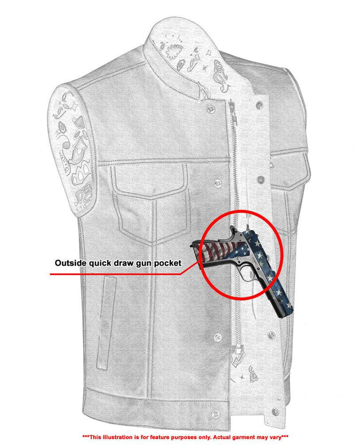 TonUp Men's Paisley Black Leather Motorcycle Vest