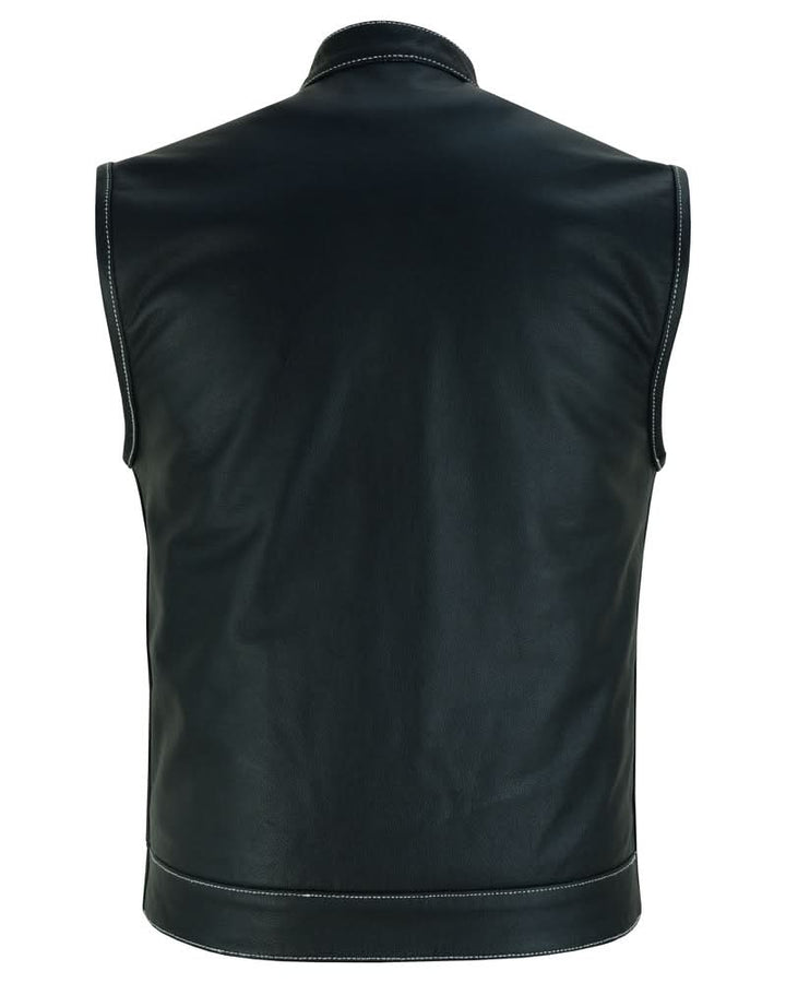 TonUp Men's Paisley Black Leather Motorcycle Vest