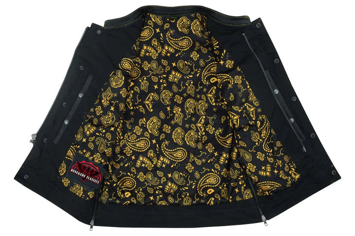 DS Men's Gold Rush Black Leather Vest - Yellow Stitching
