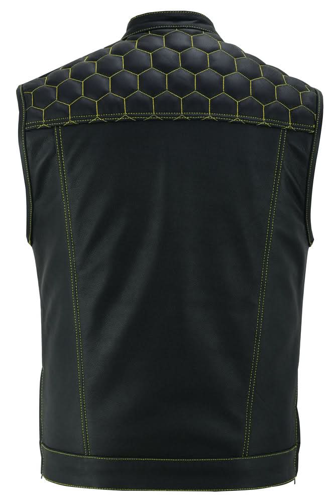 DS Men's Gold Rush Black Leather Vest - Yellow Stitching