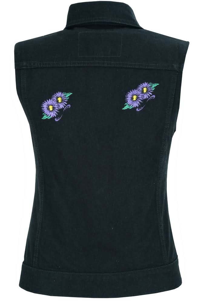 Purple Daisy Denim Snap Front Vest