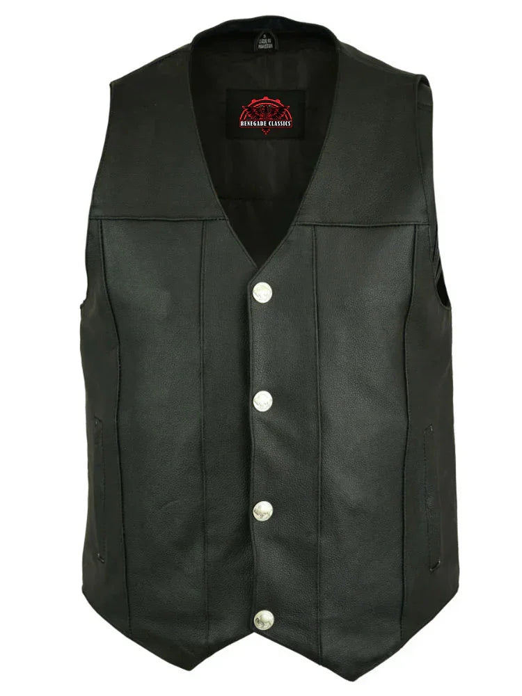 SolidRider Men's Leather Motorcycle Vest - Black