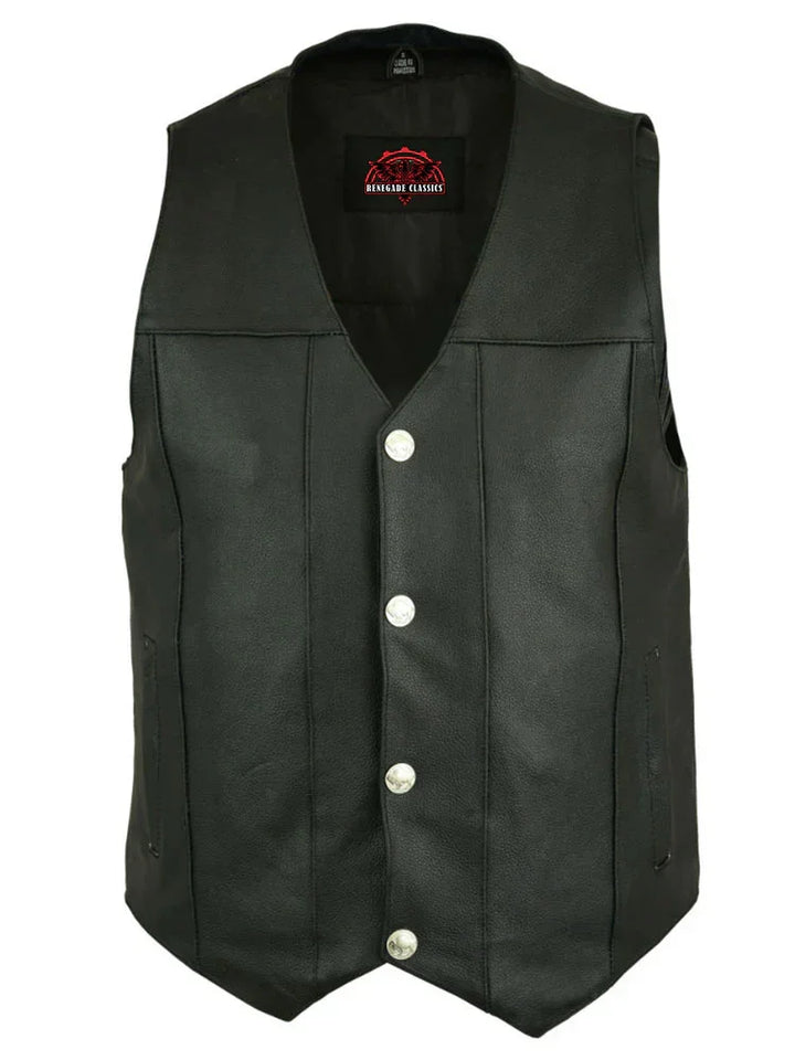 SolidRider Men's Leather Motorcycle Vest - Black