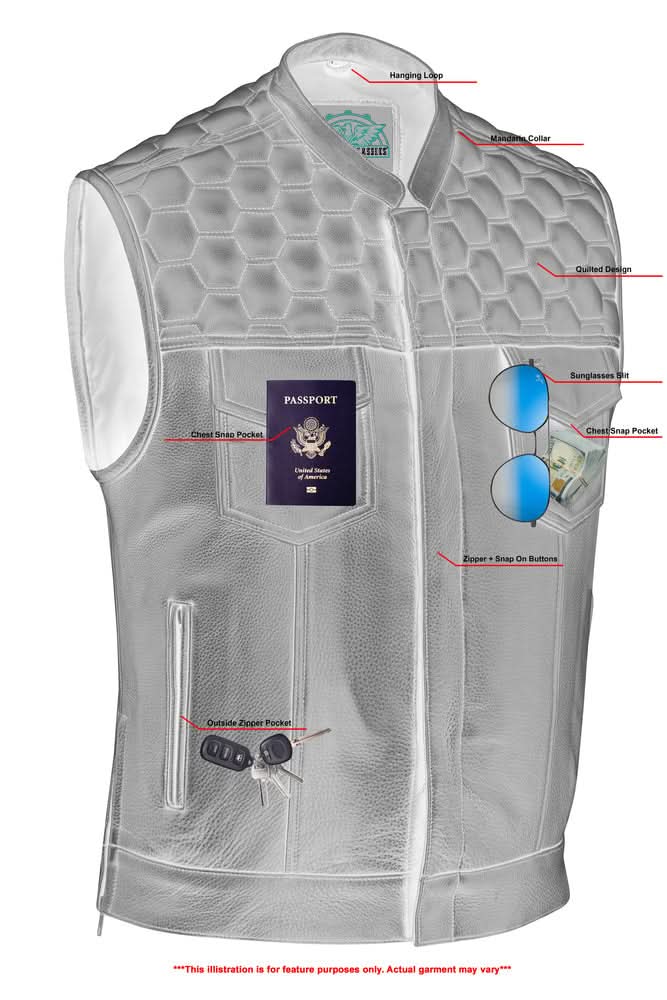 ShadowProof Whiskey Men's Motorcycle Leather Vest - Black