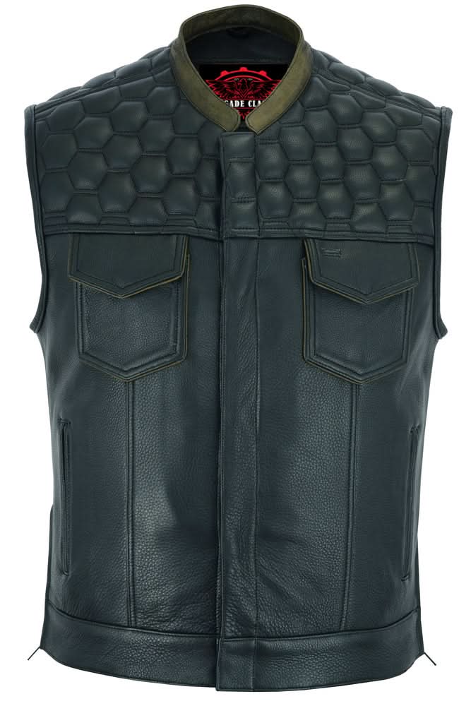 ShadowProof Whiskey Men's Motorcycle Leather Vest - Black