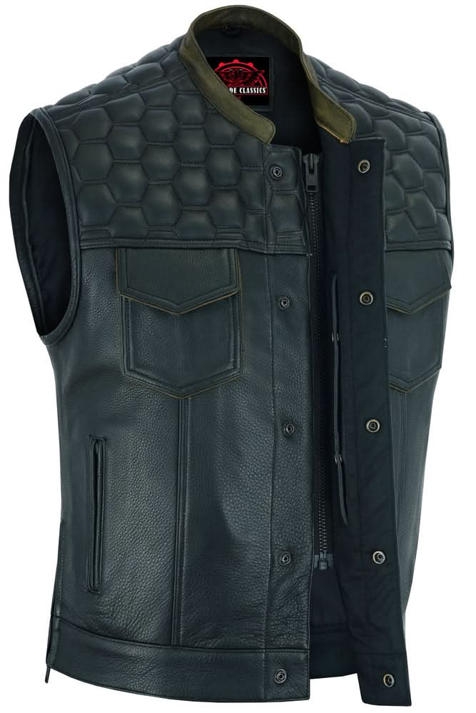 ShadowProof Whiskey Men's Motorcycle Leather Vest - Black