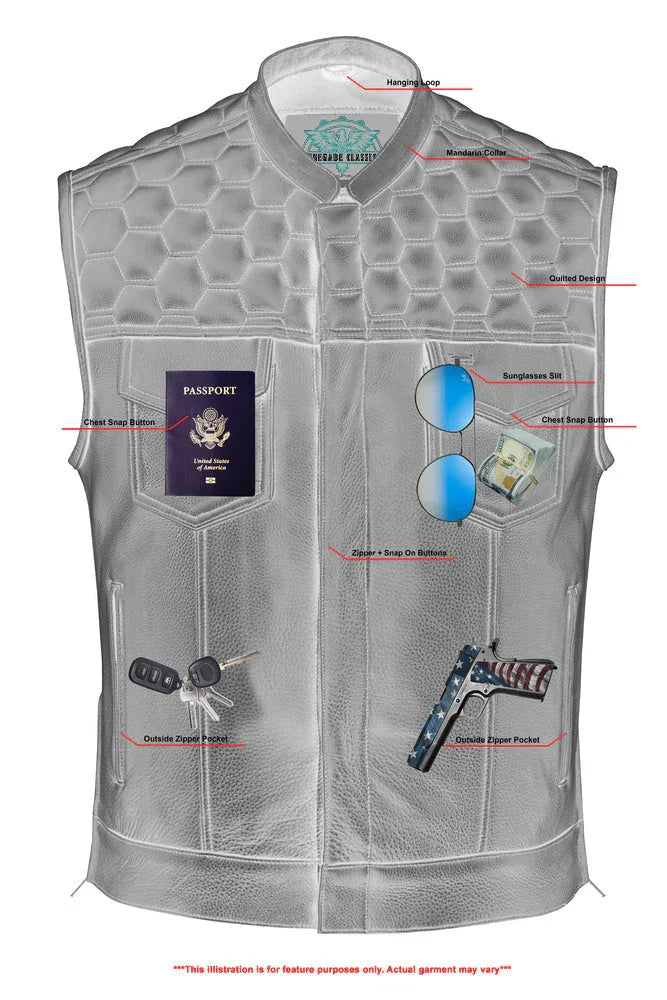 ShadowProof Whiskey Men's Motorcycle Leather Vest - Black