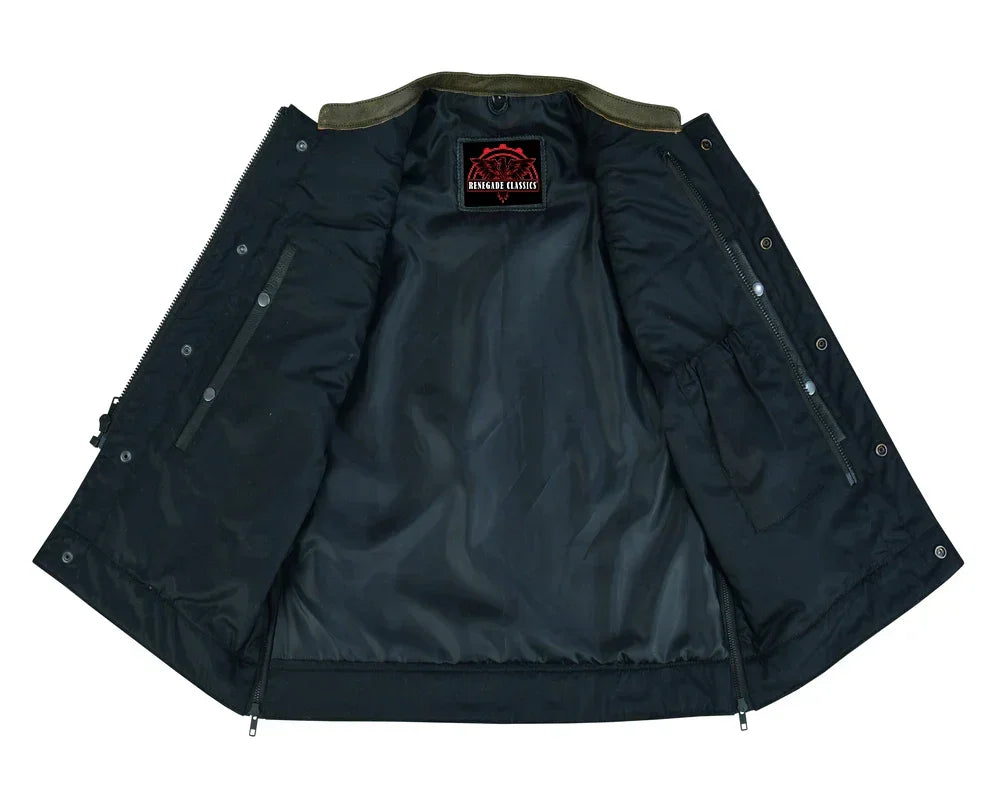 ShadowProof Whiskey Men's Motorcycle Leather Vest - Black