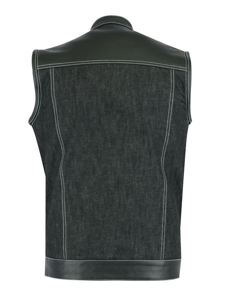 Stormskin Men's Leather-Denim Combo Motorcycle Vest