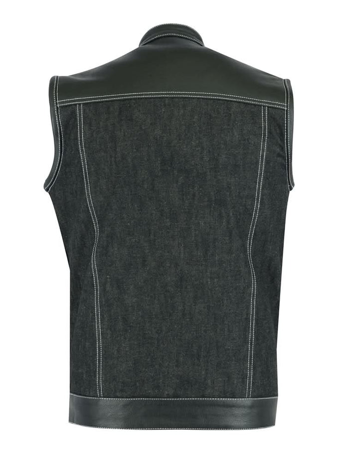 Stormskin Men's Leather-Denim Combo Motorcycle Vest