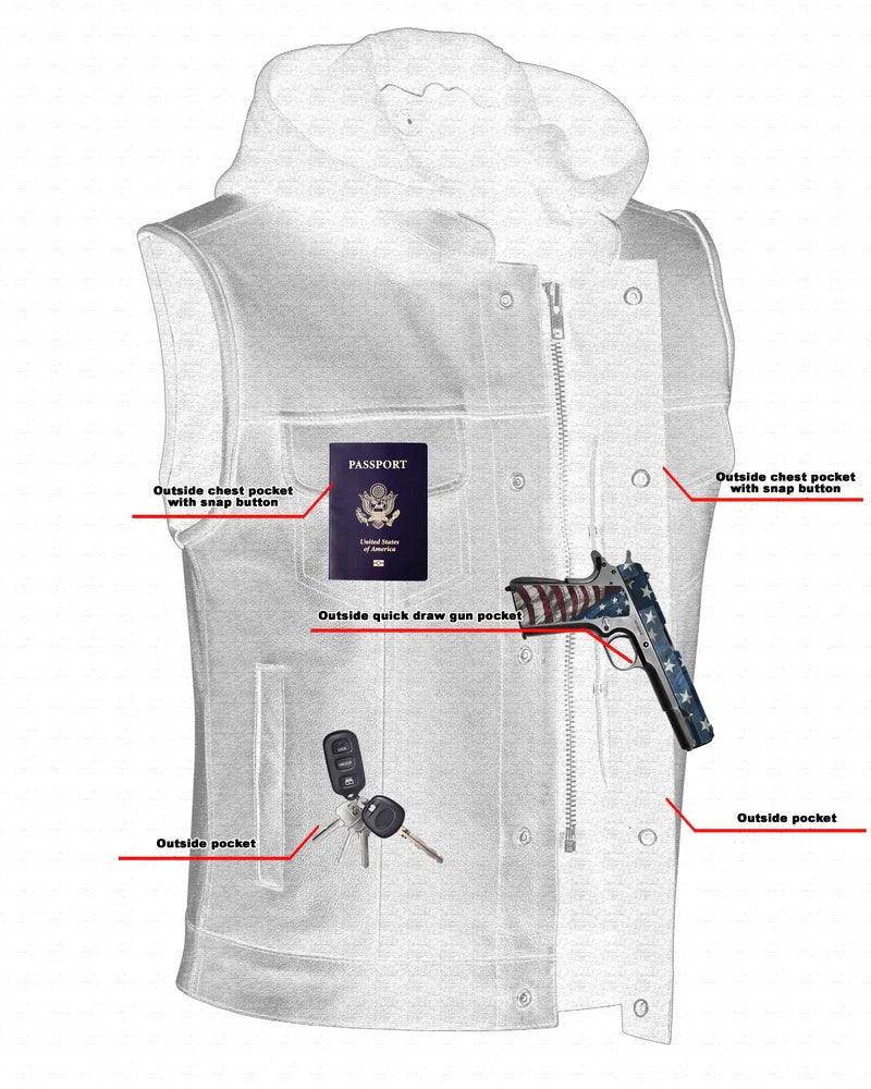 Versa Men's Black Leather Motorcycle Vest