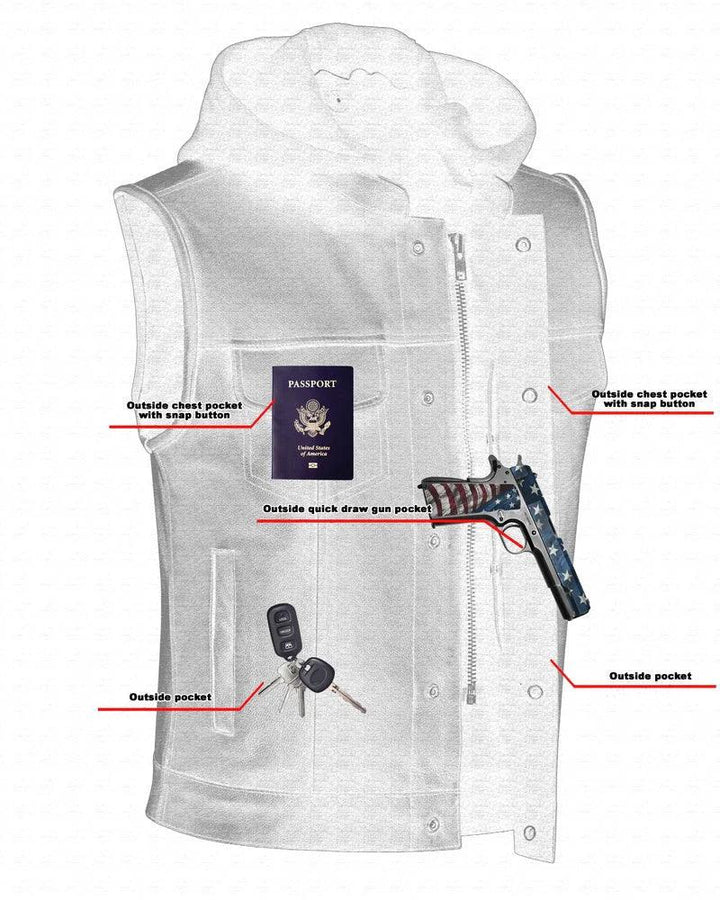 Versa Men's Black Leather Motorcycle Vest