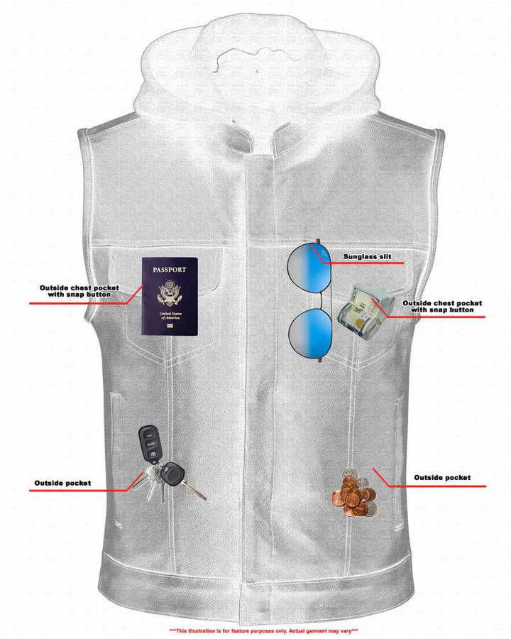 Versa Men's Black Leather Motorcycle Vest