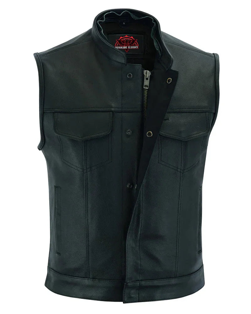 Versa Men's Black Leather Motorcycle Vest