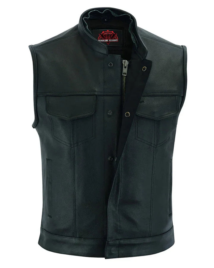 Versa Men's Black Leather Motorcycle Vest