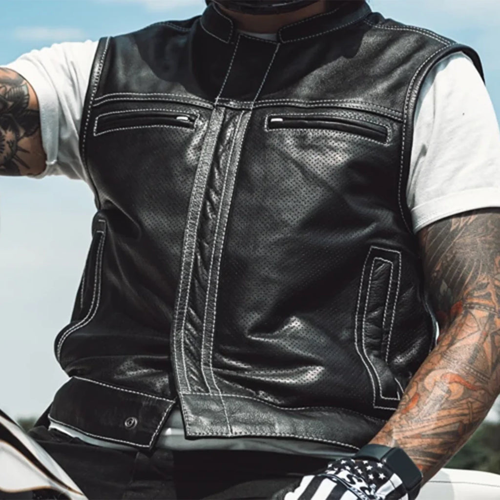 Sharp Shooter Perforated Men's Motorcycle Leather Vest – Wilder Than Bill