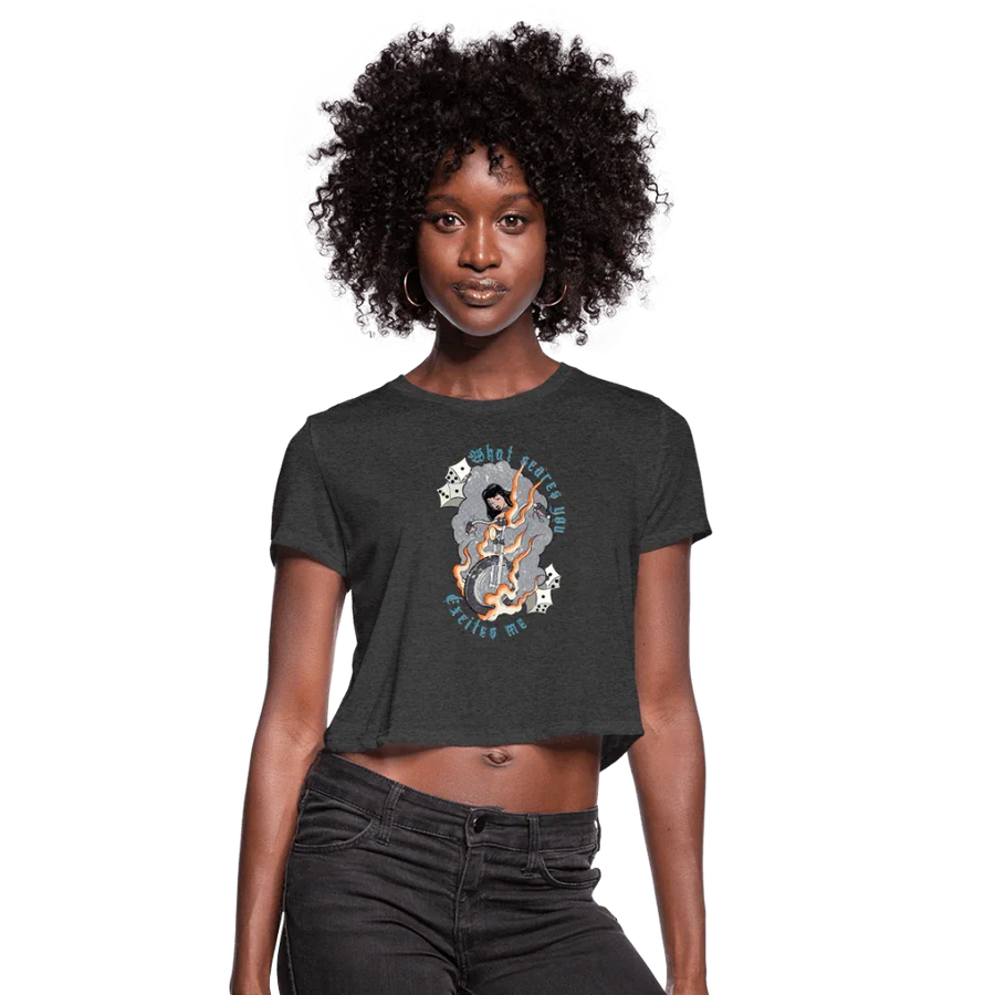 Scare you, Excite Me Crop Top - deep heather