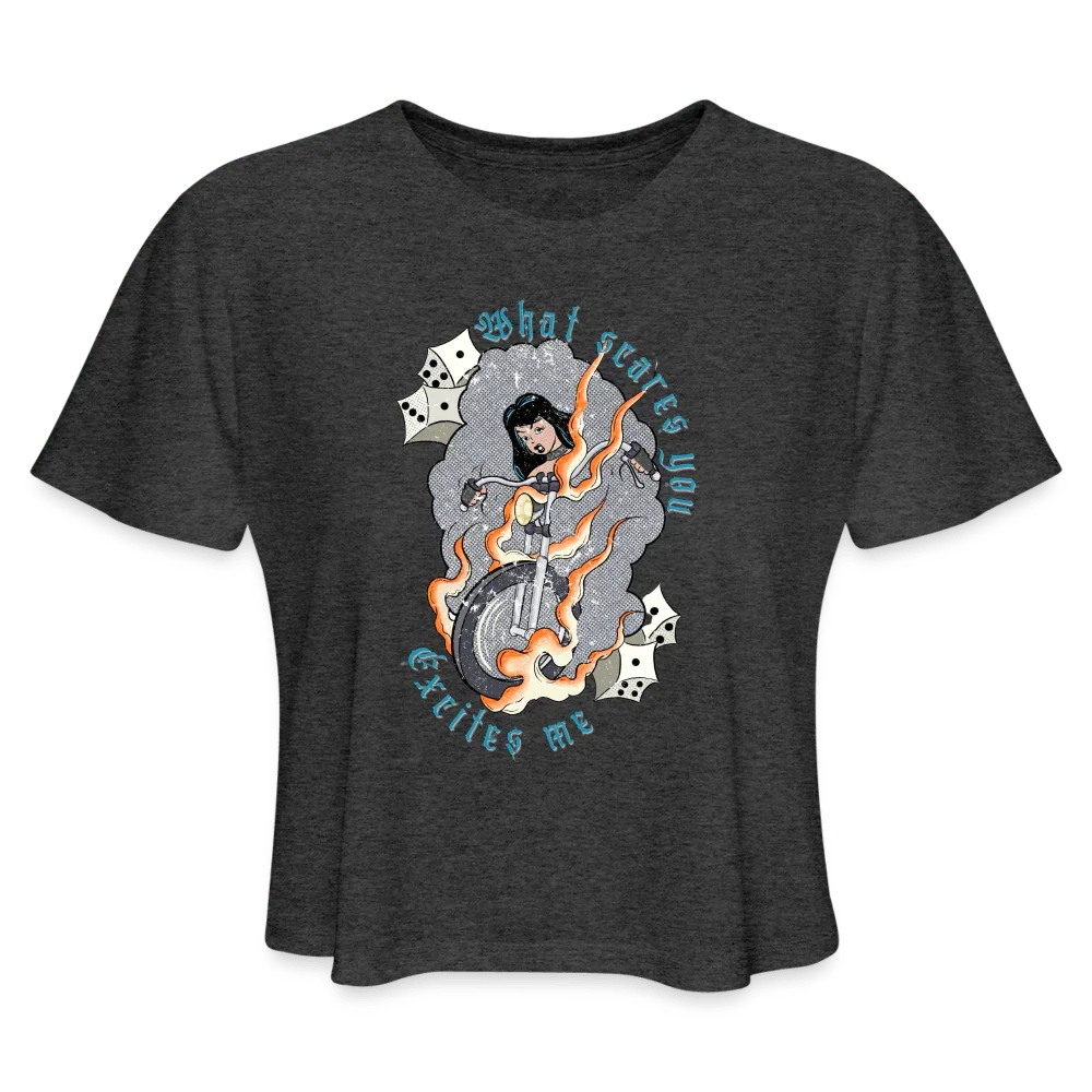 Scare you, Excite Me Crop Top - deep heather