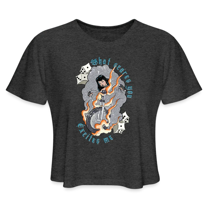 Scare you, Excite Me Crop Top - deep heather